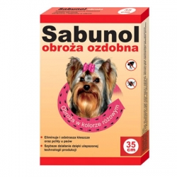 SABUNOL Obroża ozdobna różowa przeciw pchłom i kleszczom dla psa 35 cm